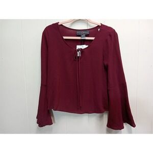Polly And Esther Womens Dark Wine Bell Sleeve Blouse (Size M) Nwt